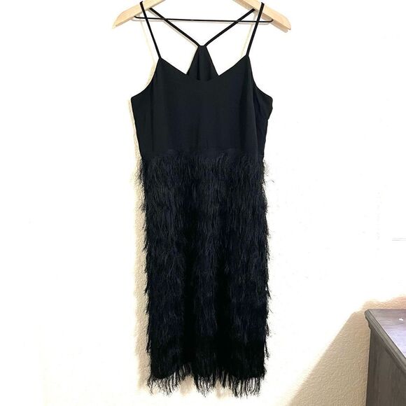 Free Generation Los Angeles Black Shaggy Fringe Dress Sleeveless Size S New - Picture 2 of 15